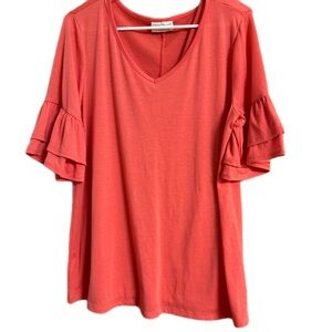 Bobbie Brooks Vibrant Coral Ruffle Sleeve Top